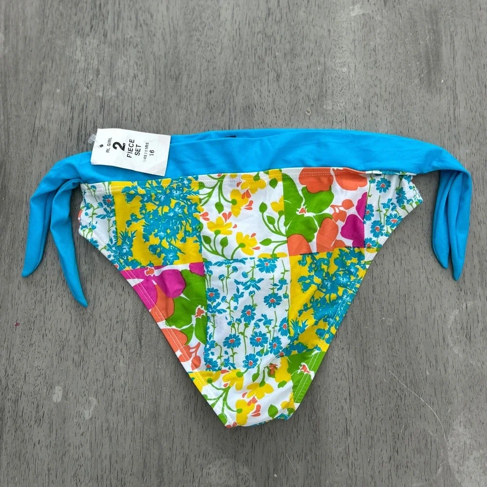 Ralph Lauren Girl Floral Patchwork Bikini Bottom Blue Pink Yellow Size 16 NWT